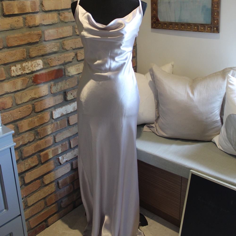 bebe Satin Cowl Neck Full Length Slip Dress